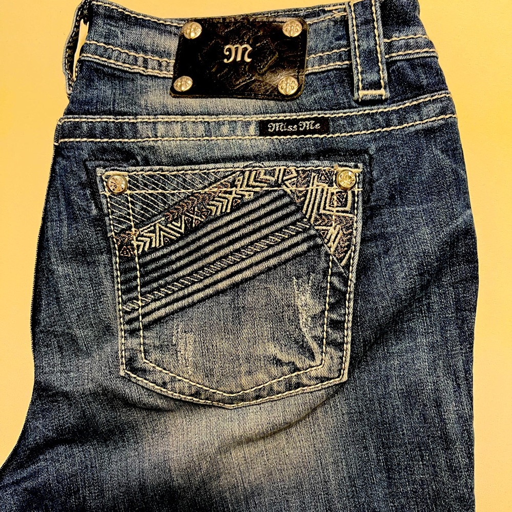 Miss Me Damen Mid Rise Open Pocket Skinny Jeans Size 32